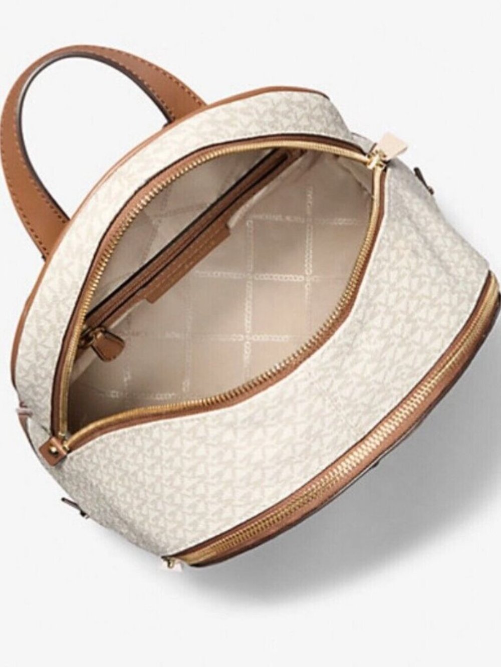 NWT Michael Kors Rhea Medium Color-Block Signature Logo Backpack Camel Multi - Picture 3 of 3